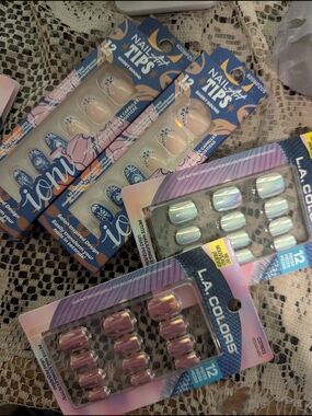 LA Colors and Ioni Assorted Press-On Nail Packs - Pink, Pearl, Holographic